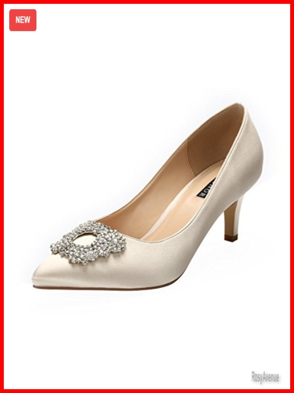 Women's Low Heel Satin Pumps Rhinestone Brooch Evening Wedding Shoes